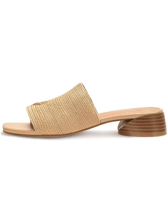 Women\'s Block Kitten Heels Raffia Slide Mule Sandals Square Open Toe Shoes